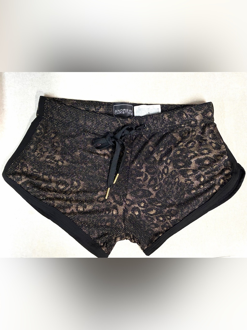 Andrew Christian Metallic Leopard Gold Black Short Shorts Men’s M Style 6575